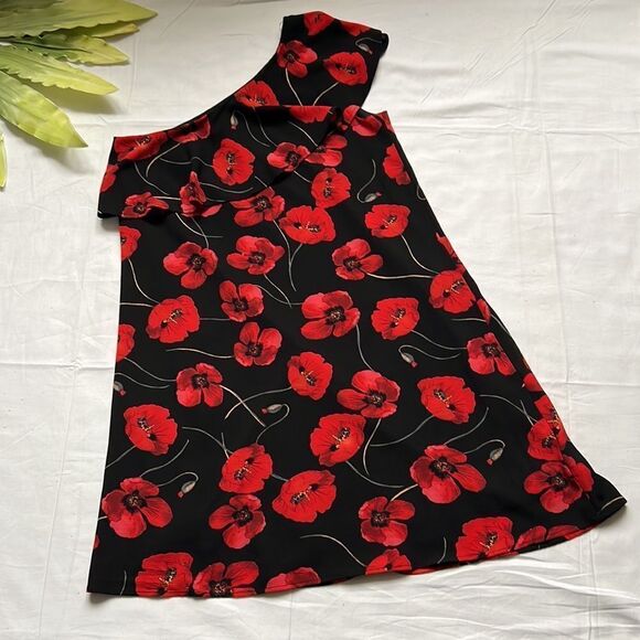 🌺COMO Black One Shoulder Ruffle Floral Print Dress🌺 - Picture 5 of 6
